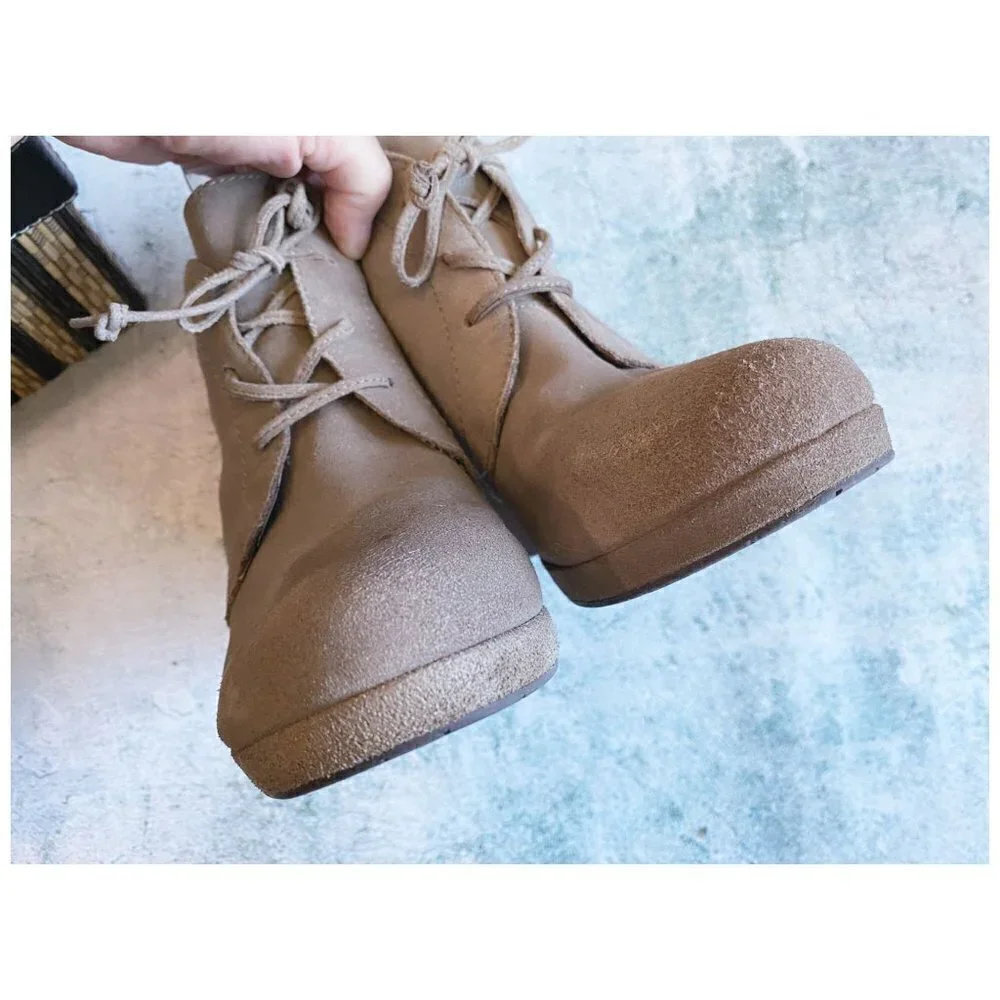 Dolce Vita "Pace" Tan Suede Booties Wedge Heel Lace-Up Women's Size 9.5 - Picture 6 of 10